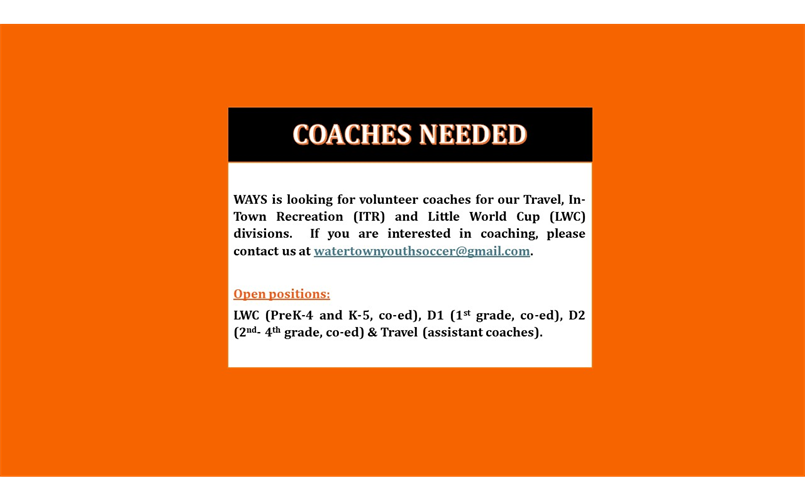 Coaches Needed for Spring 2024