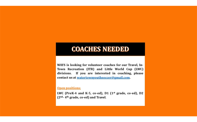 Coaches Needed for Fall 2024