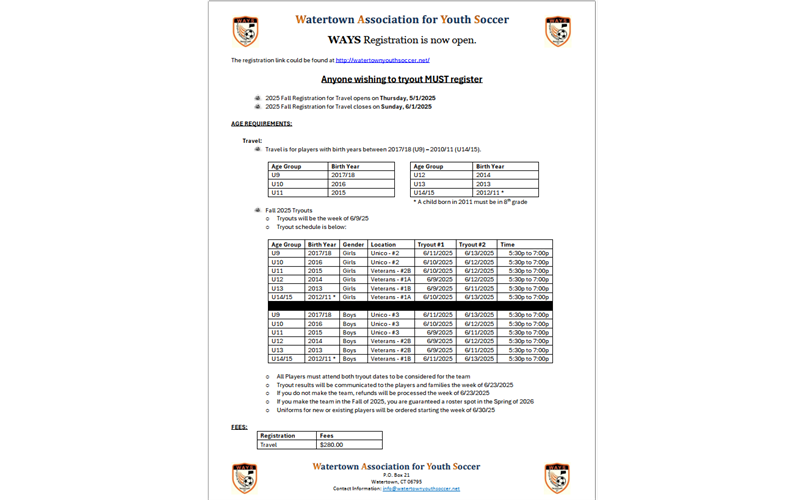 Travel Registration Information - Fall 2025